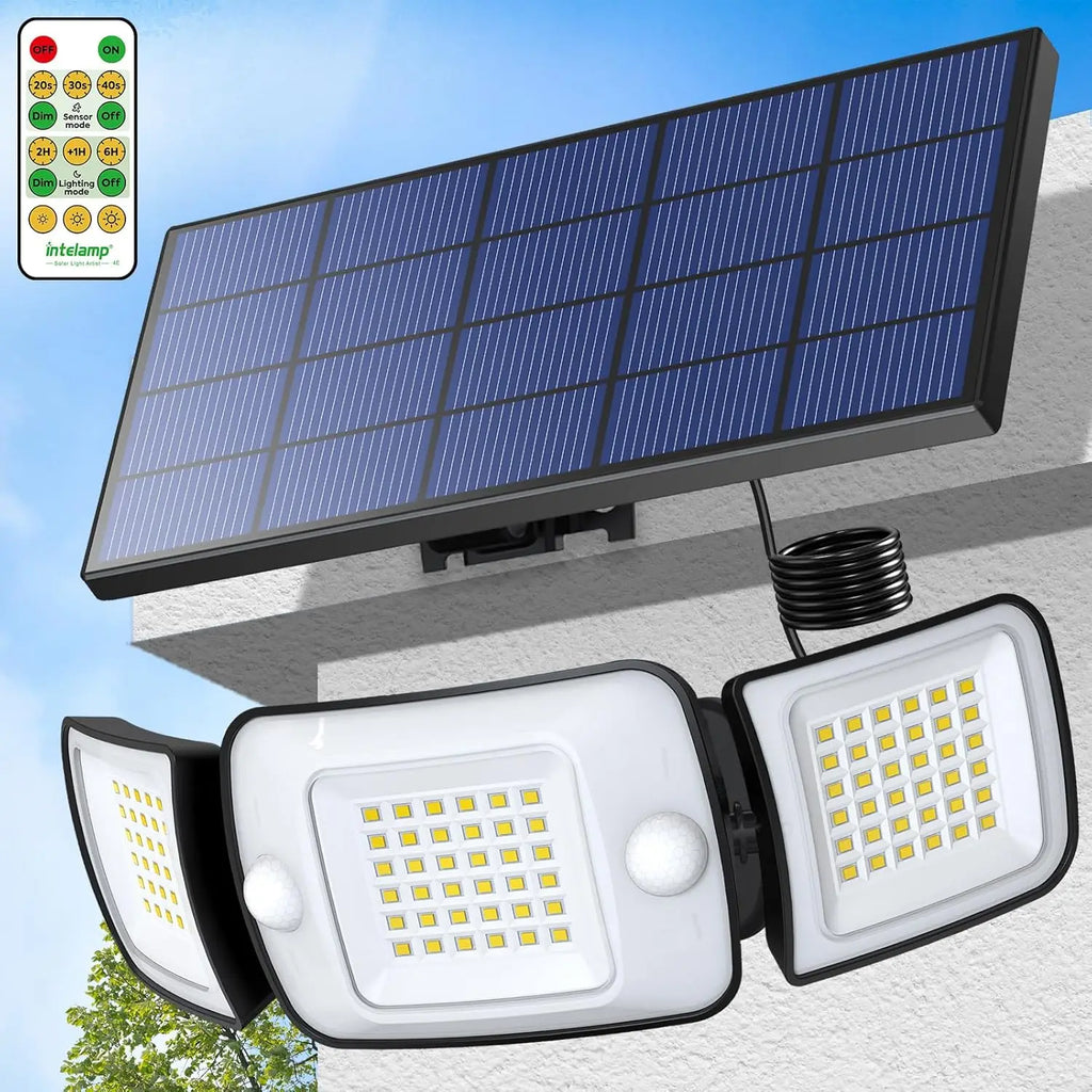 Intelamp Top Brand Long Life 4000Mah Outdoor Solar Led Lights Spotlight Large Solar Panel With 3 Modes Two Motion Sensors Security Flood Light For Garden Yard Garage - Macgyverzoutpost