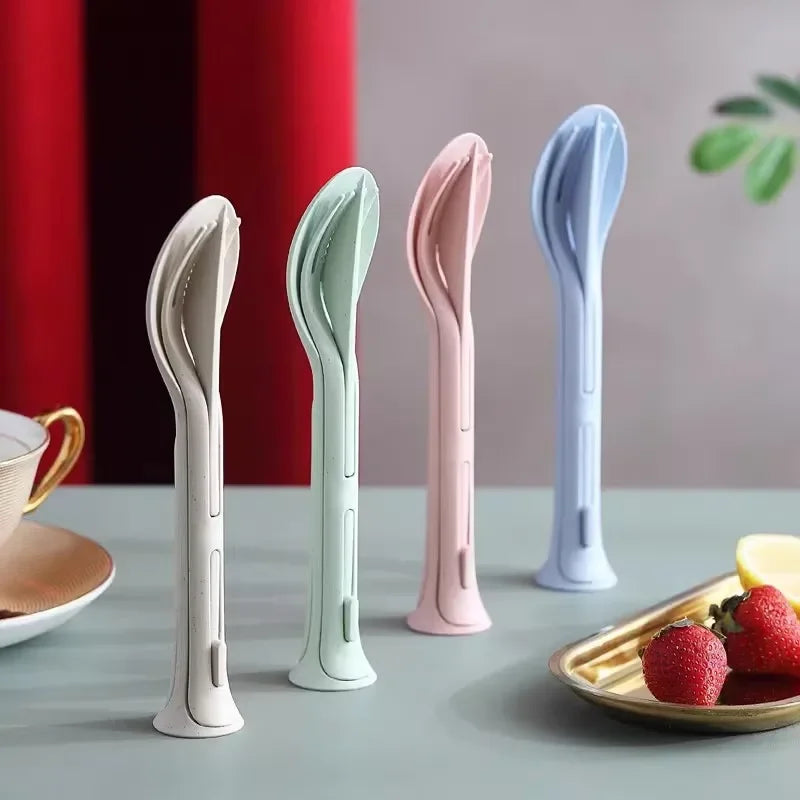 Detachable 3-in-1 Wheat Straw Tableware Reusable Spoon Fork Knife Portable Cutlery Set For Camping Picnic Travel Outdoor - Macgyverzoutpost