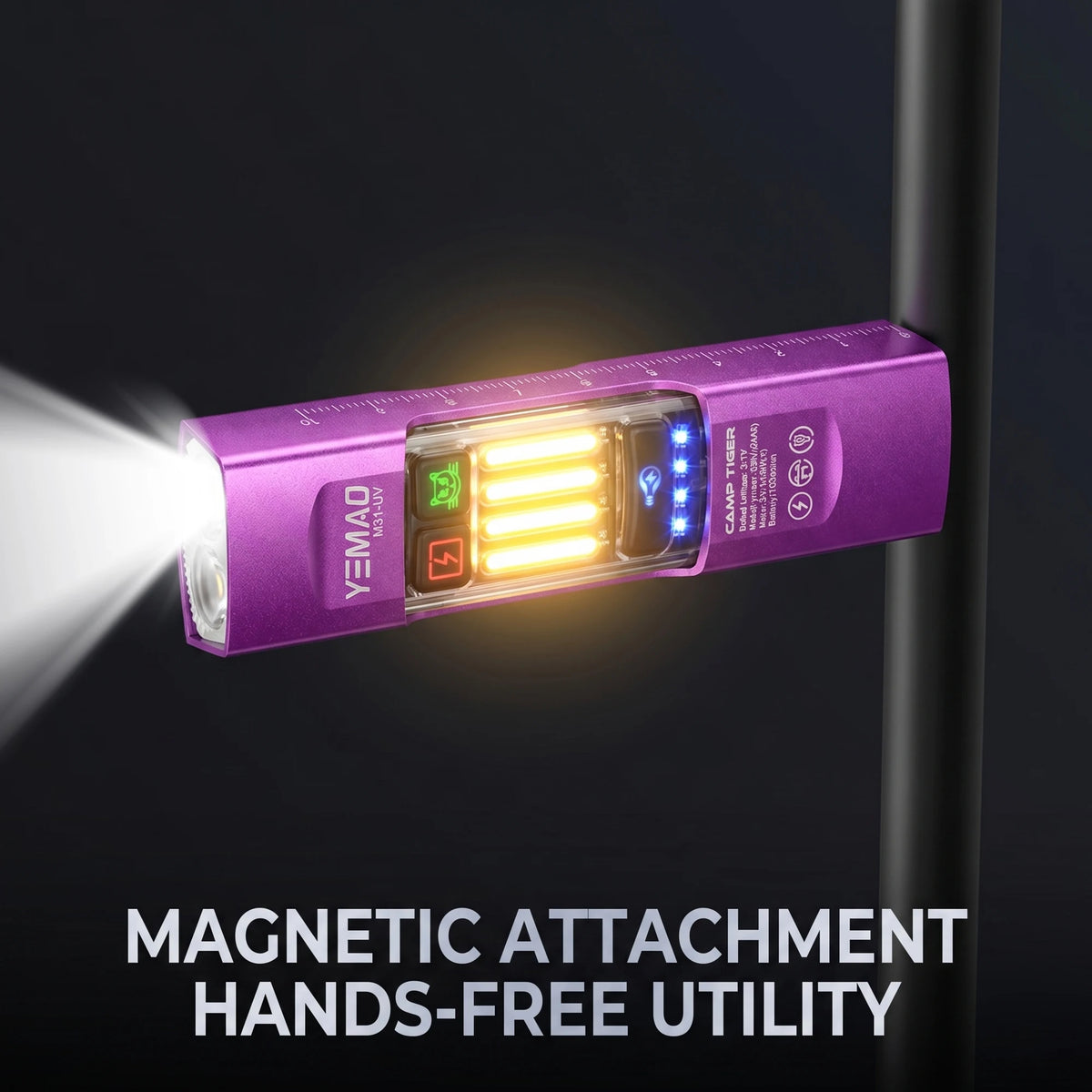UV Multi-Function Flashlight, UV Light, Rechargeable, Aluminum Alloy, Portable Clip, Home occupancy verification, Pet Stain Detection, Outdoor Camping, Emergency Repairs - Macgyverzoutpost