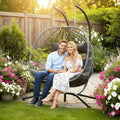 Double Egg Swing Chair with Stand, Outdoor-Friendly Loveseat Hammock, UV-Resistant Cushions, 700 lbs Capacity,