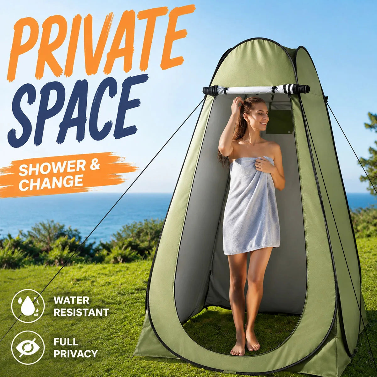 Instant Pop Up Changing Tent 192cm Tall Portable Outdoor Privacy Shower Tent with Silver Coating Waterproof Foldable Camping Toilet Dressing Booth with Carry Bag Stakes Ropes for Beach Swimming Fishing Hiking Photography - Macgyverzoutpost