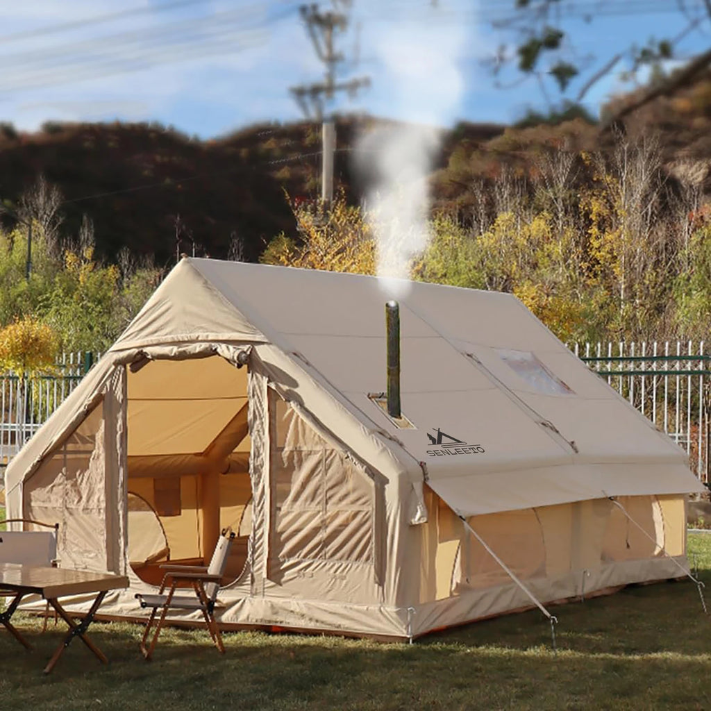 Portable Inflatable Camping Tent 2/4/6/8 Person for Family 420D Oxford Inflatable with Skylight Stove Jack AC Vent Mesh Window - Macgyverzoutpost