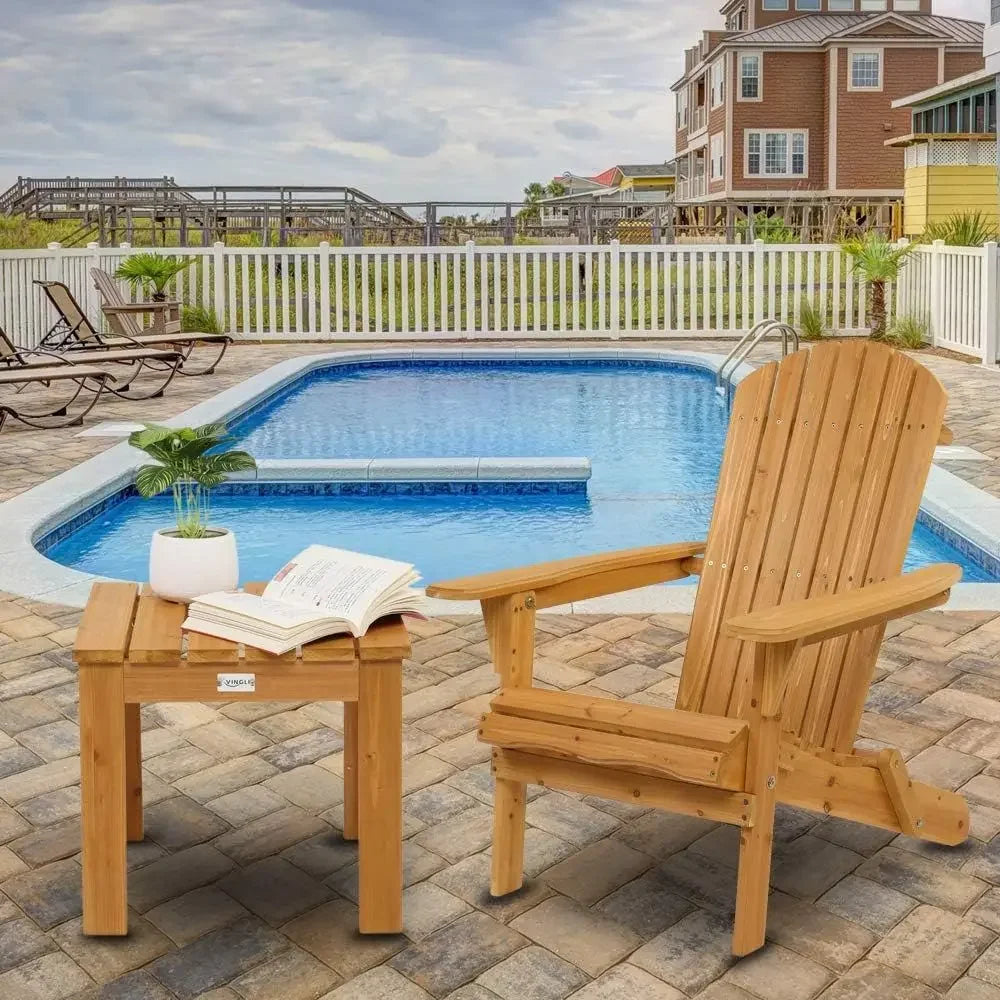 Adirondack Chair Set of 2 with Table, Outdoor Patio Lounge Chairs, Durable Wood, Suitable for Lawn, Beach, or Balcony