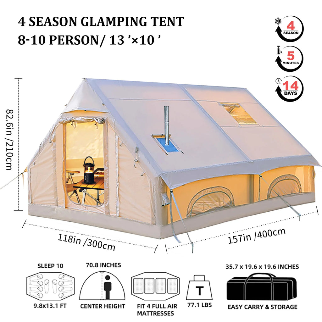 Portable Inflatable Camping Tent 2/4/6/8 Person for Family 420D Oxford Inflatable with Skylight Stove Jack AC Vent Mesh Window - Macgyverzoutpost