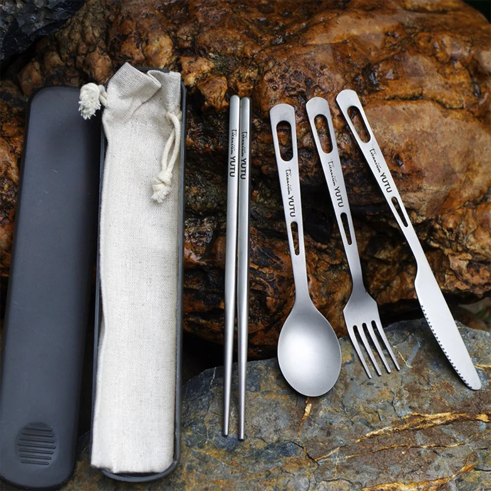 Portable Outdoor Dinnerware Sets Ultralight Travelling Knife Fork Spoon Chopstick Titanium Tableware Flatware Set Camping - Macgyverzoutpost