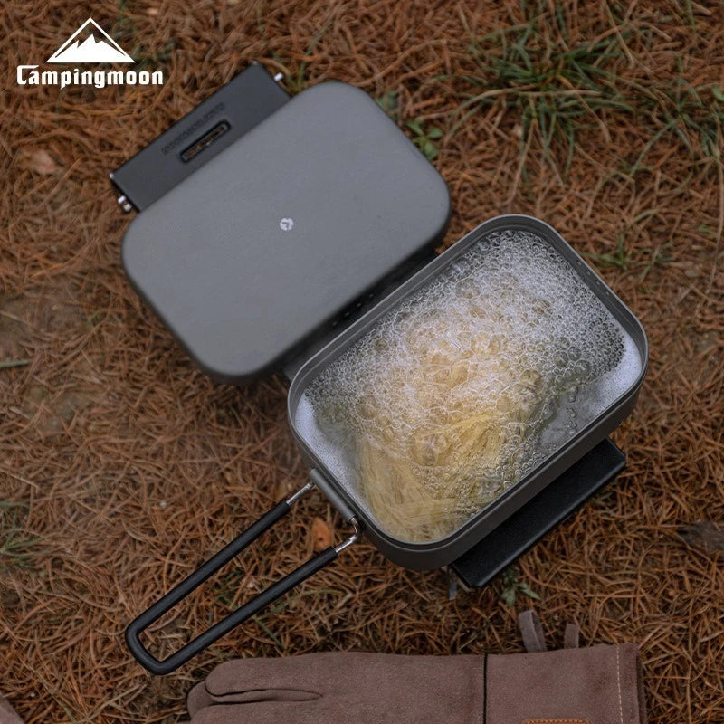 CAMPINGMOON H-2013 Large Aluminum Large Capacity Bento Box for Camping and Picnicking Portable Aluminum Lunch Box with Pressure Relief, Thickened, High Temperature Resistant Camping Cooking Tool Multi Functional Travel Large