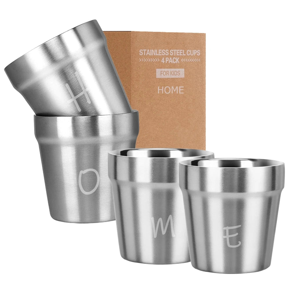 4 Pack Stainless Steel Cups 6 oz Double Wall Metal Glasses Reusable Water Cup Camping Mugs for Home Outdoor Mug