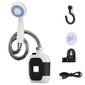 2-in-1 Outdoor Portable Shower, handheld pump with filter, hose, nozzle, suction cup, hook and USB cable,