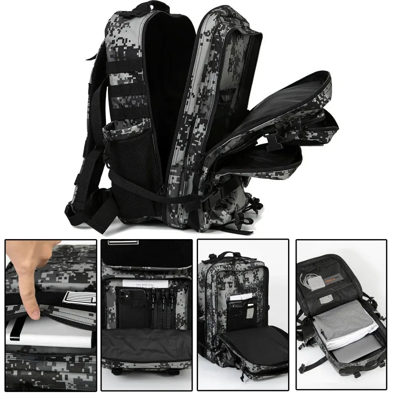 Men 45L Molle Tactical Rucksack, Outdoor Hiking Survival Backpack, EDC Gym Hunting Bag With Water Bottle Holder - Macgyverzoutpost