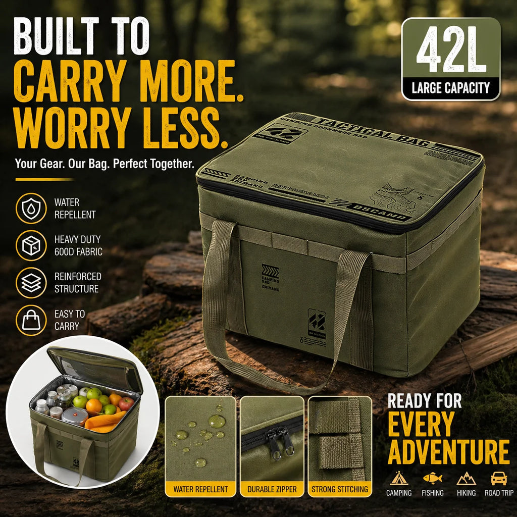 Large Capacity Camping Storage Bag Heavy Duty Water Repellent 600D Oxford Tactical Gear, Organizer, Foldable, Cookware Storage Bin, Travel Accessories - Macgyverzoutpost