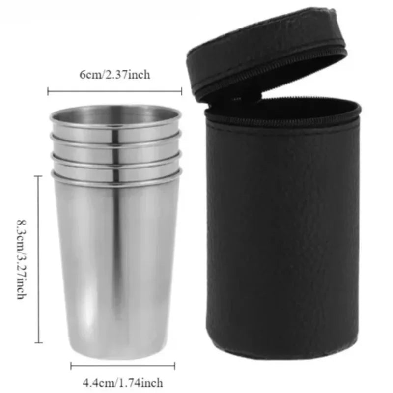 4Pcs/Set Outdoor Stainless Steel Water Cups With Case Hiking Camping Picnic Portable Travel Drinkware