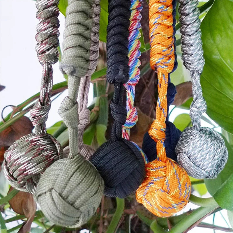 Outdoor Security Protection Black Monkey Fist Steel Ball for  Self Defense Lanyard Survival Key Chain