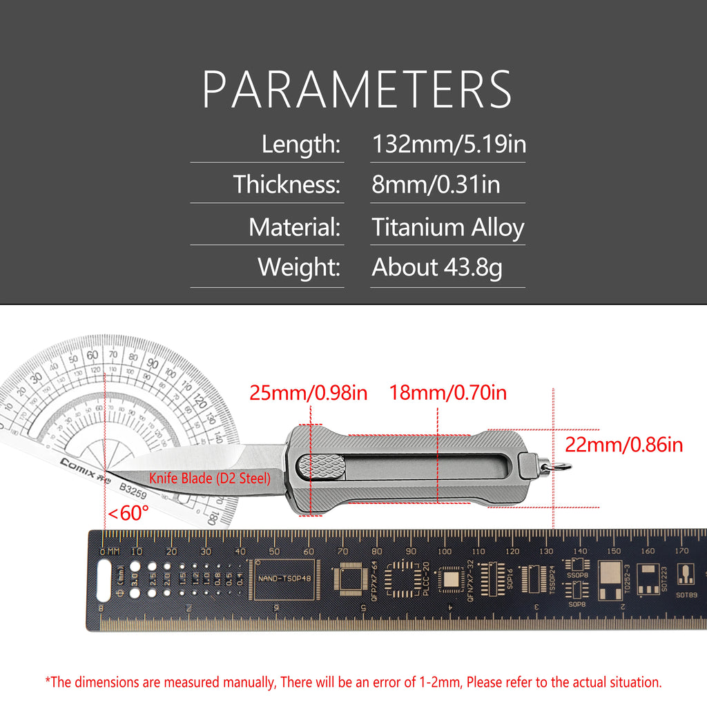 Titanium Alloy EDC Pocket Knife, D2 Steel Fixed Blade, With Window Breaker, for Outdoor Camping Hunting Hiking, Small Cutting Tool