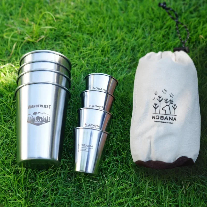 Outdoor 304 Stainless Steel Cup Set Camping Cup 4/6/8PCS Camping Portable Water Cup Travel Coffee Cup Picnic