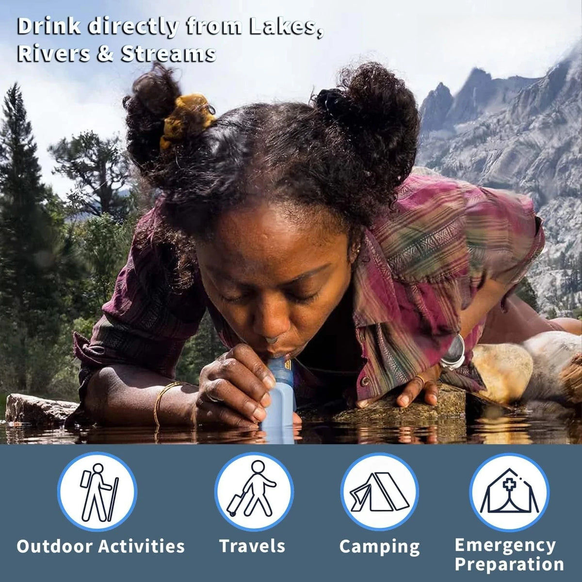 1 Pack Mountain Blue Portable Personal Water Filter Straw Outdoor Water Purifier F