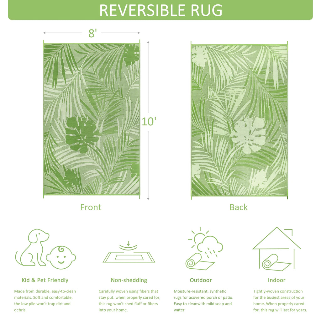 8‘x10' Outdoor Rug Waterproof Recycled Plastic Straw Rug Patio Rug Indoor Outdoor Carpet for Patio Deck Camping RV Beach