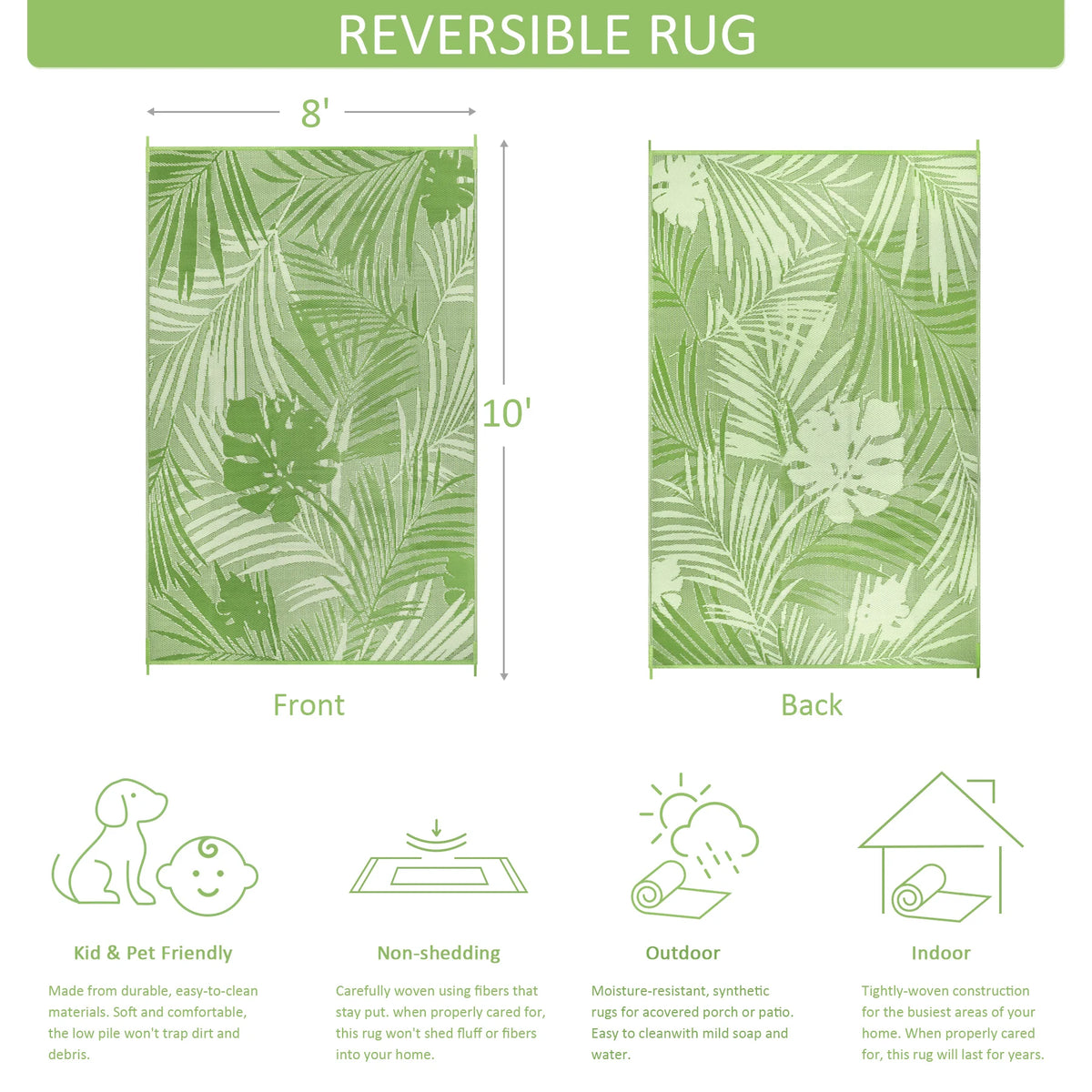 8‘x10' Outdoor Rug Waterproof Recycled Plastic Straw Rug Patio Rug Indoor Outdoor Carpet for Patio Deck Camping RV Beach