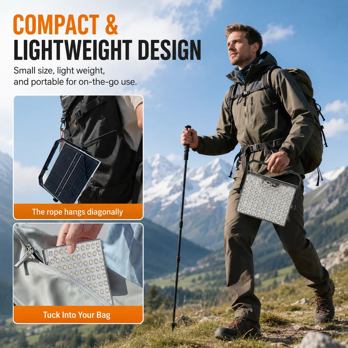 IP66 Waterproof Solar Camping Lantern, 106 LED Beads Rechargeable Hanging Tent Light, 5 Light Modes with Battery Level Indicator, Solar & USB Dual Charging Emergency Lamp for Camping, Fishing, Power Outage