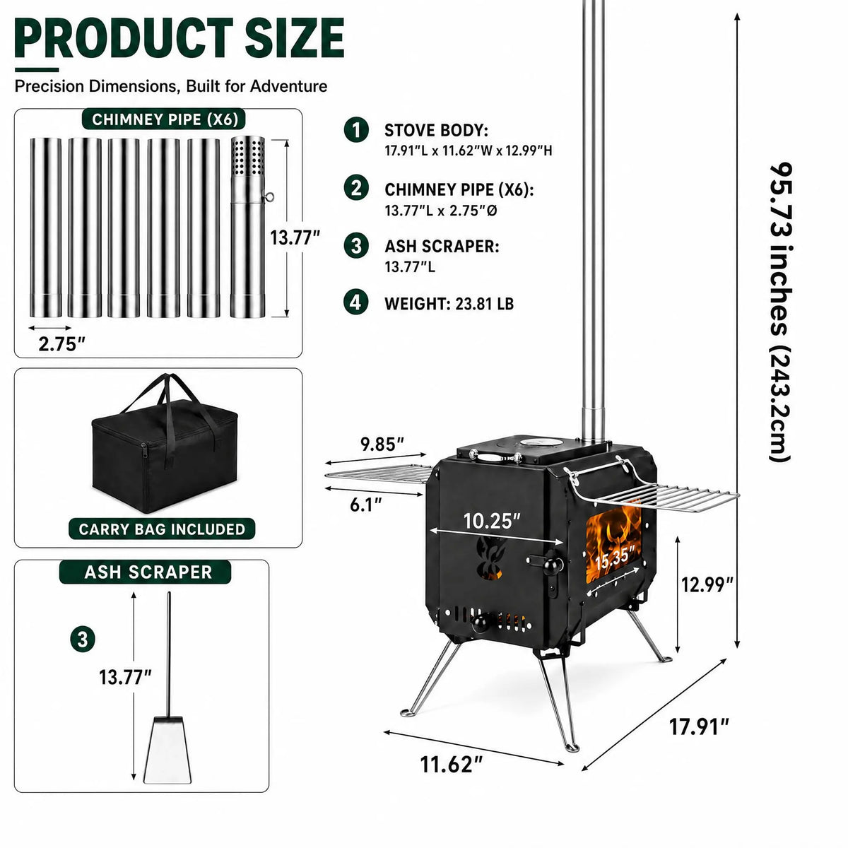 Large Hot Tent Stove with Wide Base, Portable Wood Burning Camping Stove