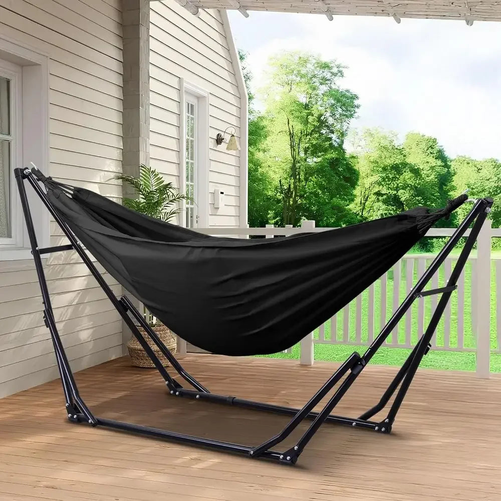 Portable Outdoor Hammock with Stand, 2-in-1 Swing Chair, Carry Bag Included, Ideal for Camping, Patio, Garden, Black