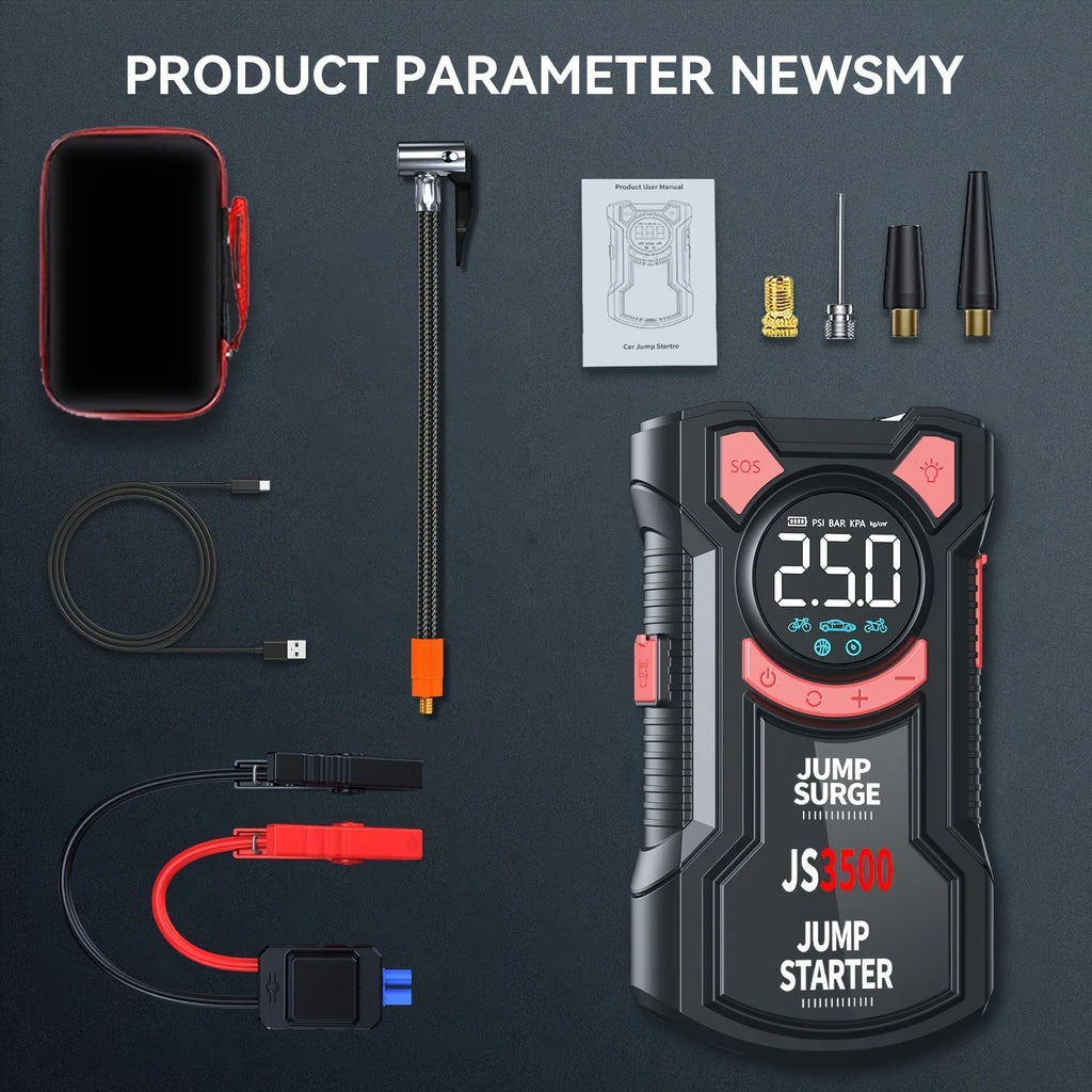 5-in-1 Jump Starter with Air Pump 3000A Peak Starter Box 150PSI Battery Pack with Digital Tire Inflator Car, Boat, Generator etc. - Macgyverzoutpost