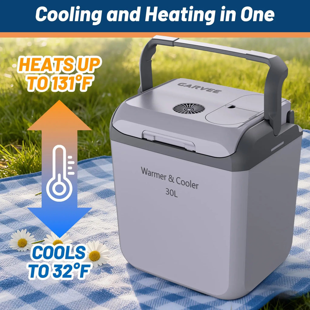 Electric Cooler Car Fridge 32QT 12V And 110V Portable Cooler And Warmer For Truck Ideal For Camping Road Trips And Trucking 32QT Portable Car Fridge With Cooling And Heating Functions