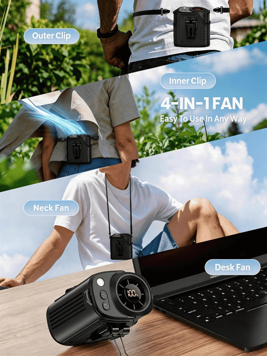 2026 New Waist Portable Fan,Handheld Neck Mini Desktop Fan,Emergency Power Bank Function,5000mAh 10H Long Lasting,100 Speed Adjustable,LED Flashlight&SOS Light,Type-C Rechargeable Ultra Quiet Fan - Macgyverzoutpost