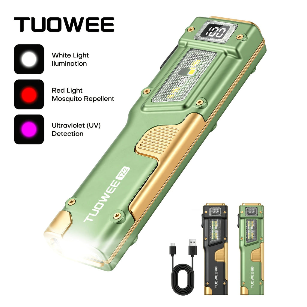 3000 Lumens EDC Tactical Flashlight USB Rechargeable 4 Light Modes White Red UV COB Side Light Shockproof Water Resistant Pocket Torch with Clip Digital Power Display for Camping Fishing Scorpion Detection Car Repair