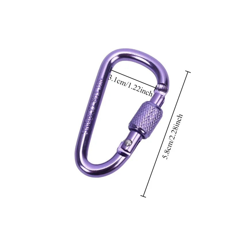 2pcs Outdoor Aluminum Alloy Carabiner Hanging 6th Key Chain Backpack Buckle D-type Wind Rope Buckle with Lock Camping Gear - Macgyverzoutpost