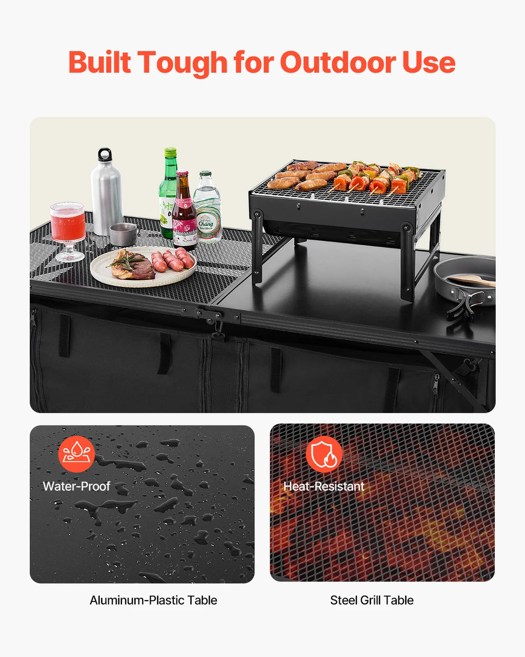 SucceBuy Camping Kitchen Table Outdoor Cooking Table Aluminum Lightweight Portable Cook Station - Macgyverzoutpost
