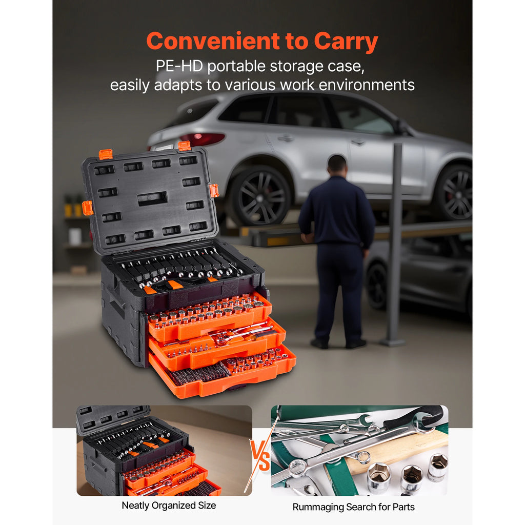 SucceBuy Mechanics Tool Set and Socket Set 450 Pcs 1/4 3/8 1/2 inch Drive Deep and Standard Sockets w/ Bits Wrenches Accessories