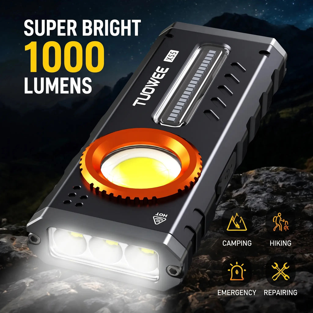 2000LM EDC Bright Flashlight, 11 Lighting Modes, RGB Color Light & Red Light, Magnetic Base, Pocket Clip, Stepless Dimming, Portable Torch