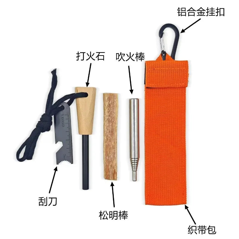 1 Set Same As Bear Grylls' Style Survival Fire Starter Magnesium Flint Rod Portable Emergency Lighters for Camping Hiking Tools