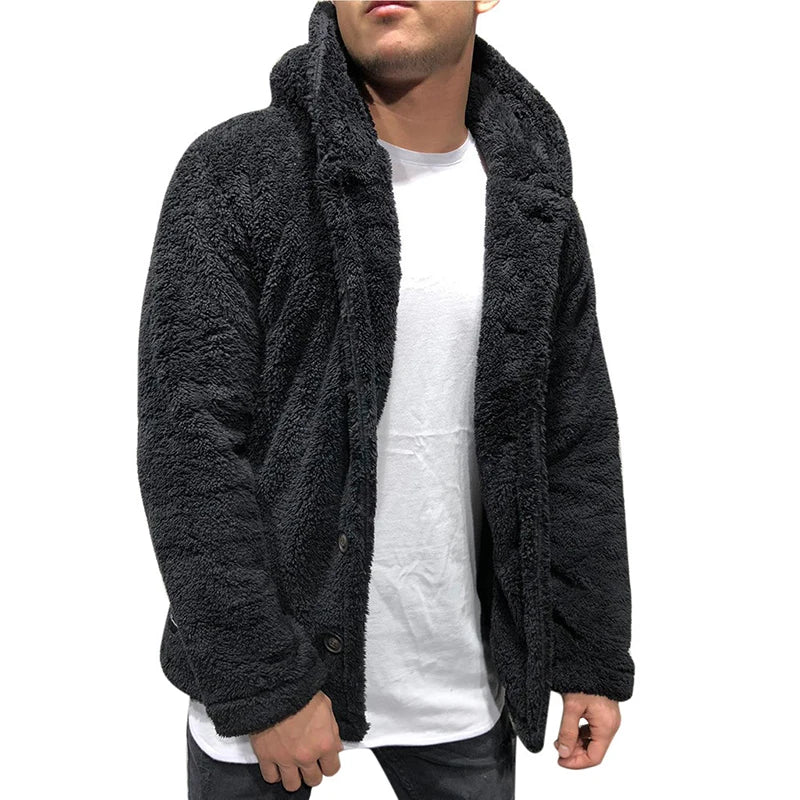 Stylish Hooded Coat Cozy Winter Coat Hooded Buttons Closure Thick Warm Men's Coat Outdoor Jacket - Macgyverzoutpost