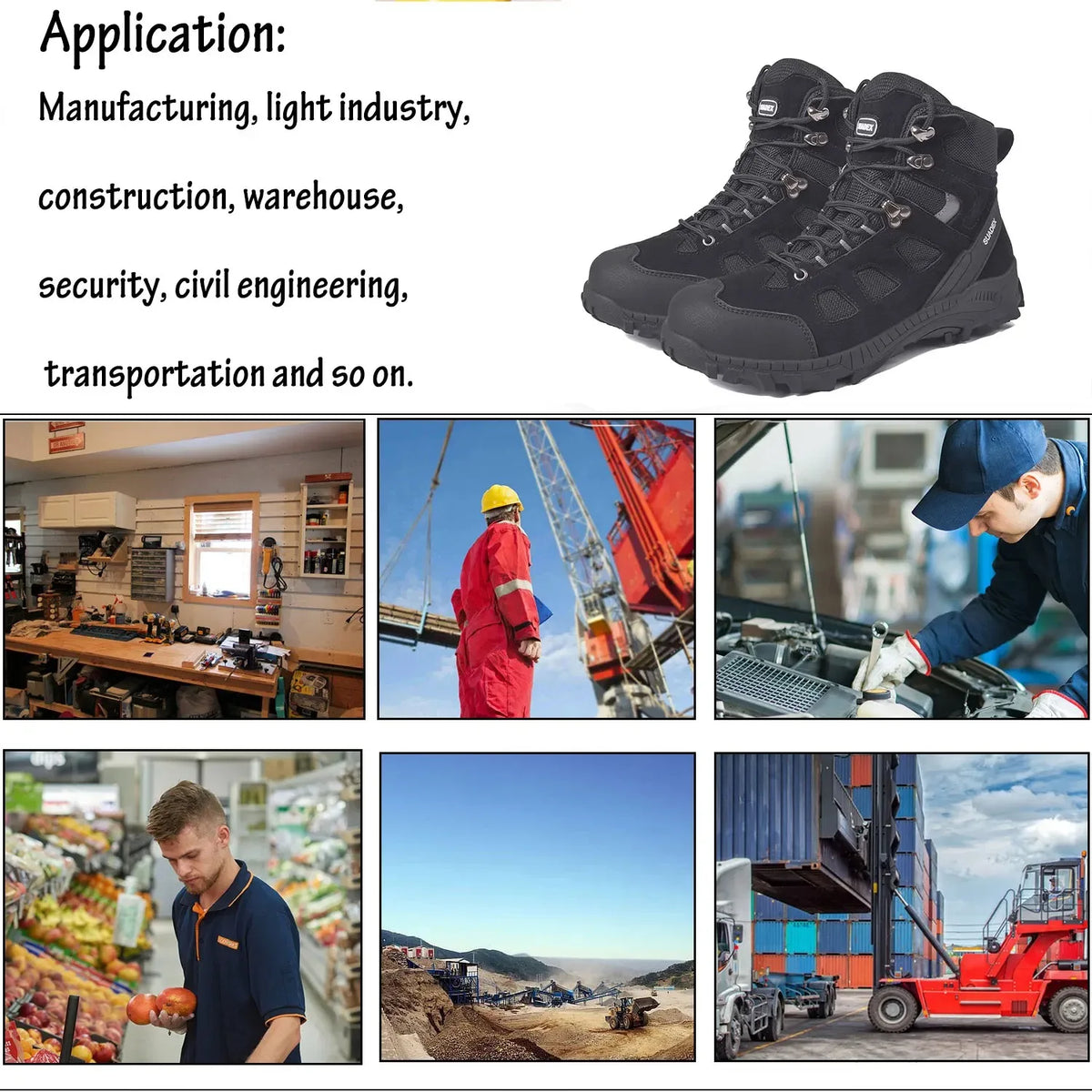 SUADEX Men Work Boots Anti-smashing Safety Motorcycle Combat Boots