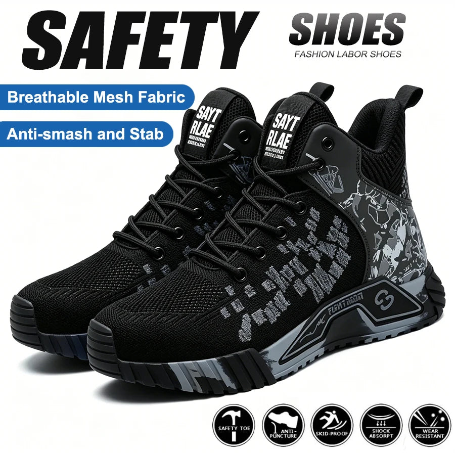 Breathable Camo Men Indestructible Steel Toe Construction Work Boots Anti-smash Stab-resistant Safety Shoes Biker