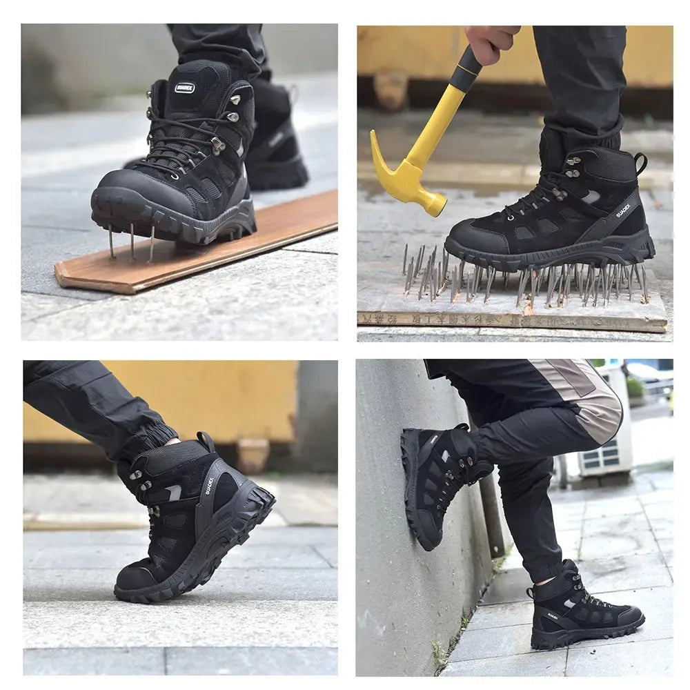 SUADEX Men Work Boots Anti-smashing Safety Motorcycle Combat Boots