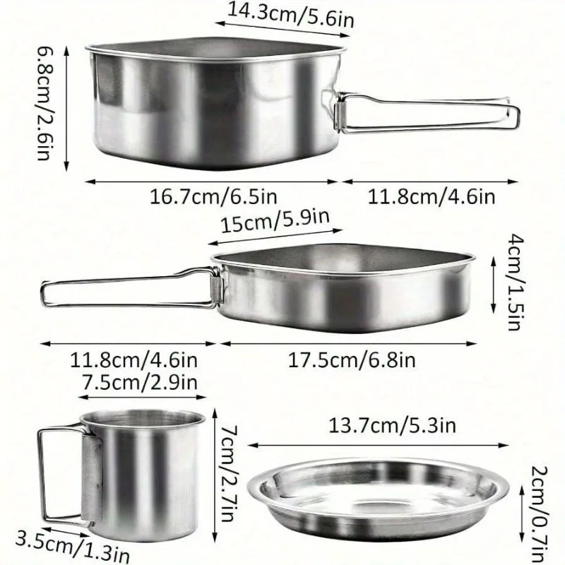 6Pcs Backpacking Camping Cookware Mini Picnic Camping Cooking Mess Kit, Stainless Steel Pots Pan Plates Set for Hiking, Backpacking, Bushcraft and Picnic, Camping, Included Carry Bag
