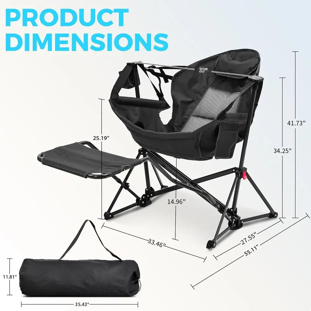Hammock Camping Chair with footrest, Oversized folding Swinging Chair or Adults, Rocking Portable  with Cup Holder Pillow