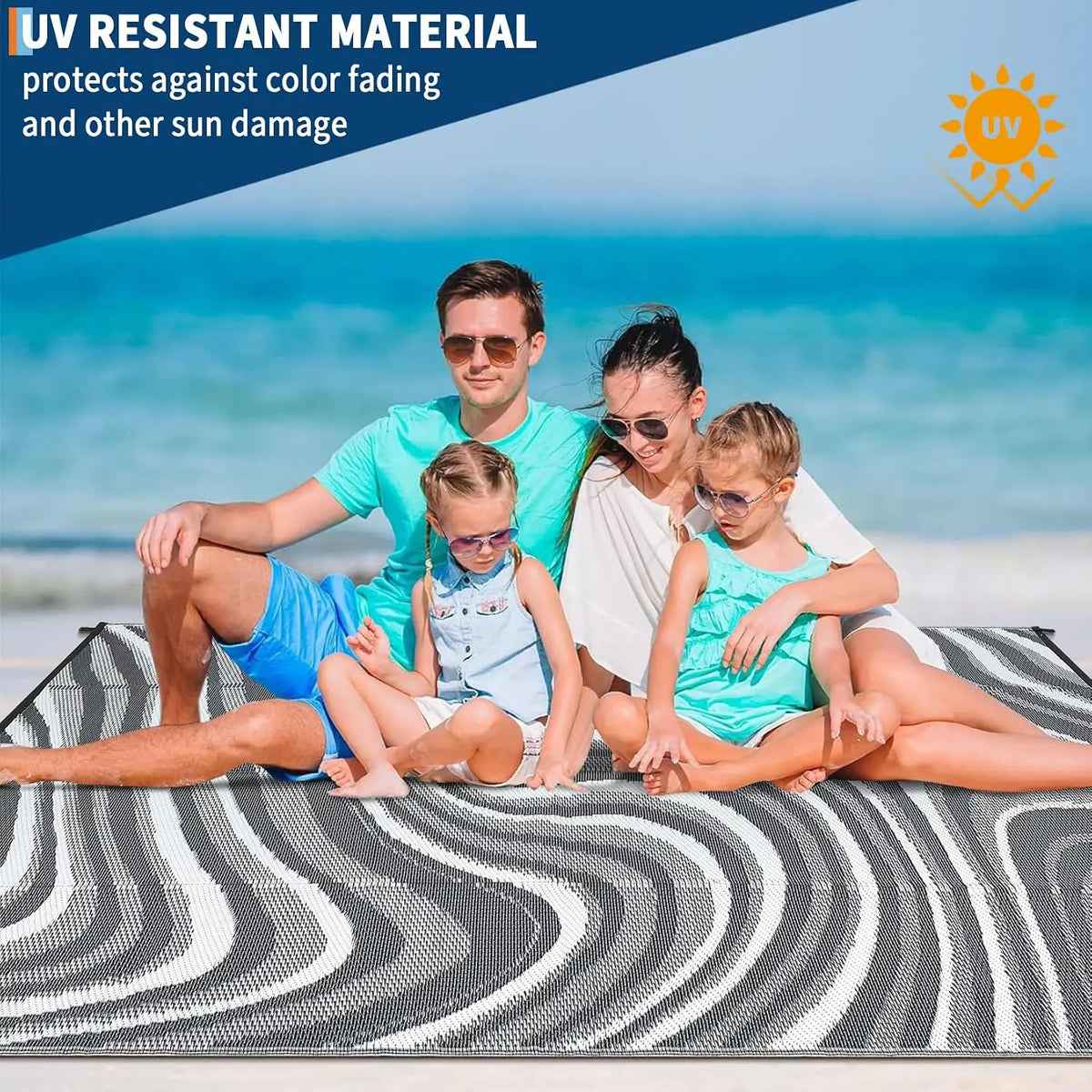 Garvee Waterproof Outdoor Rug 10x14ft Abstract Outdoor Camping Rug with Portable Bag Large Reversible Plastic Straw Foldable Lightweight