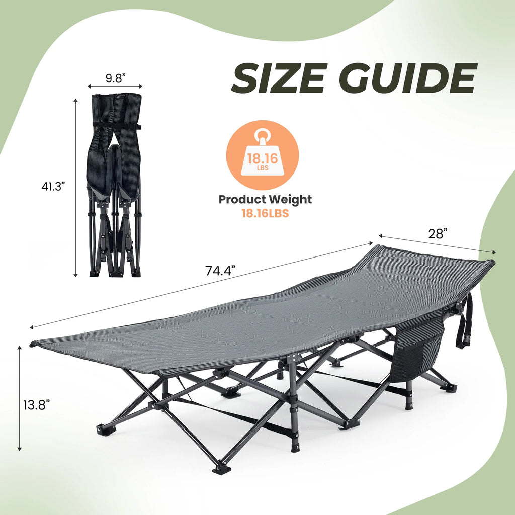 JHK Folding Camping Makeshift Bed Beach Lounge Chair Portable 3.5'' Cushion 440 lbs Sturdy Frame Compact Carry With Storage Bed - Macgyverzoutpost
