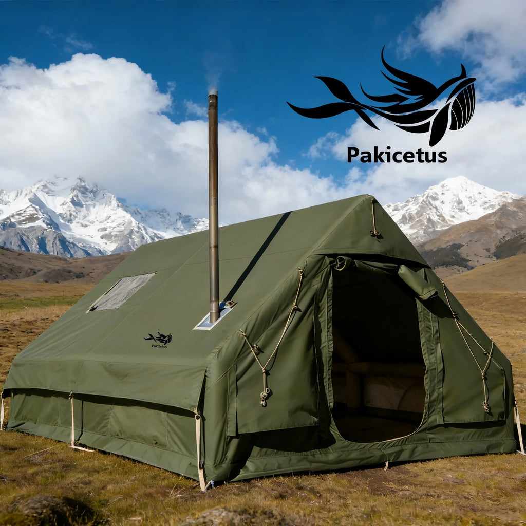 PAKICETUS Large Luxury Inflatable Glamping Tent with Manual Hand Pump, Easy Setup 4 Season Anti-Snow Spacious Family Shelter, Weatherproof Air Tent - Macgyverzoutpost