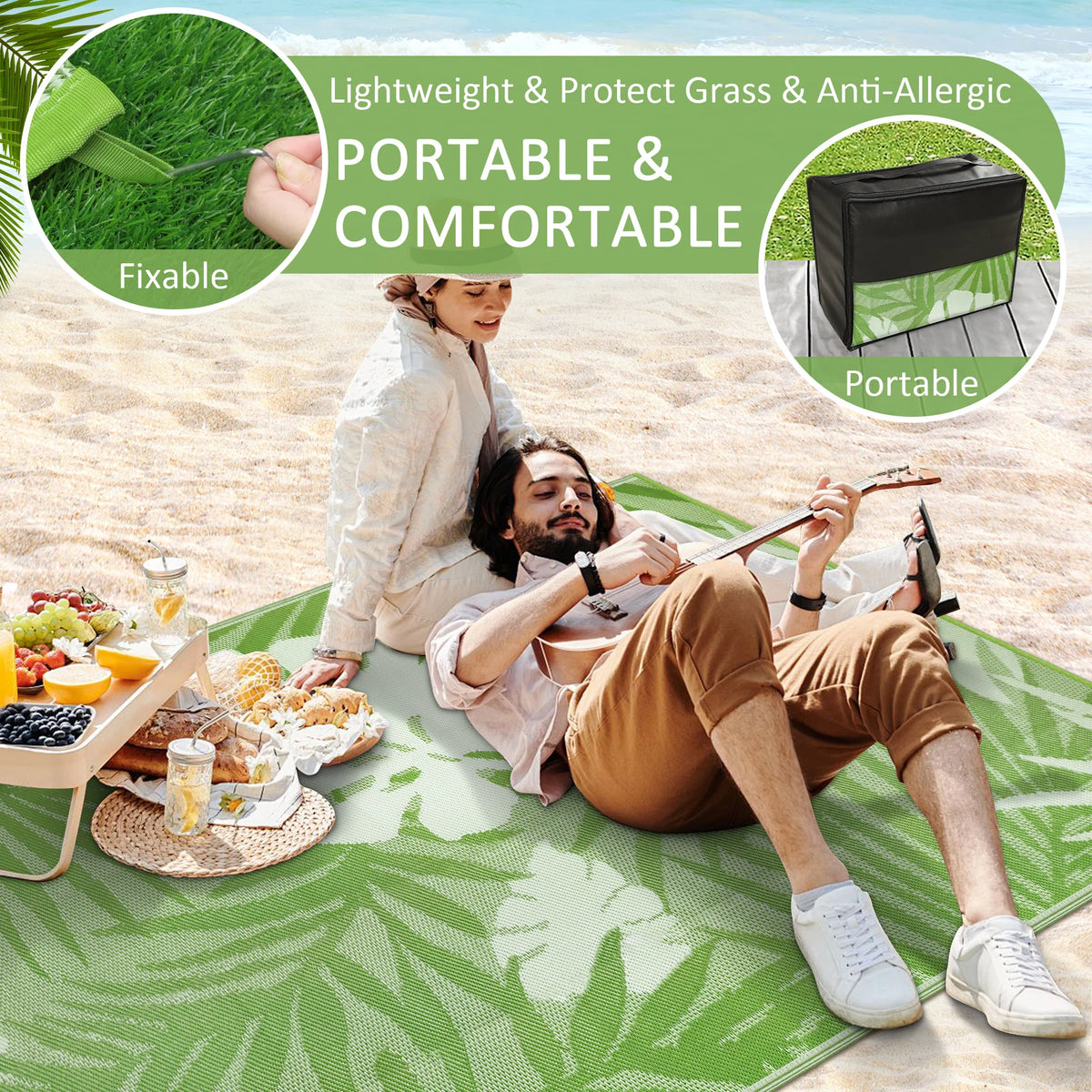 8‘x10' Outdoor Rug Waterproof Recycled Plastic Straw Rug Patio Rug Indoor Outdoor Carpet for Patio Deck Camping RV Beach