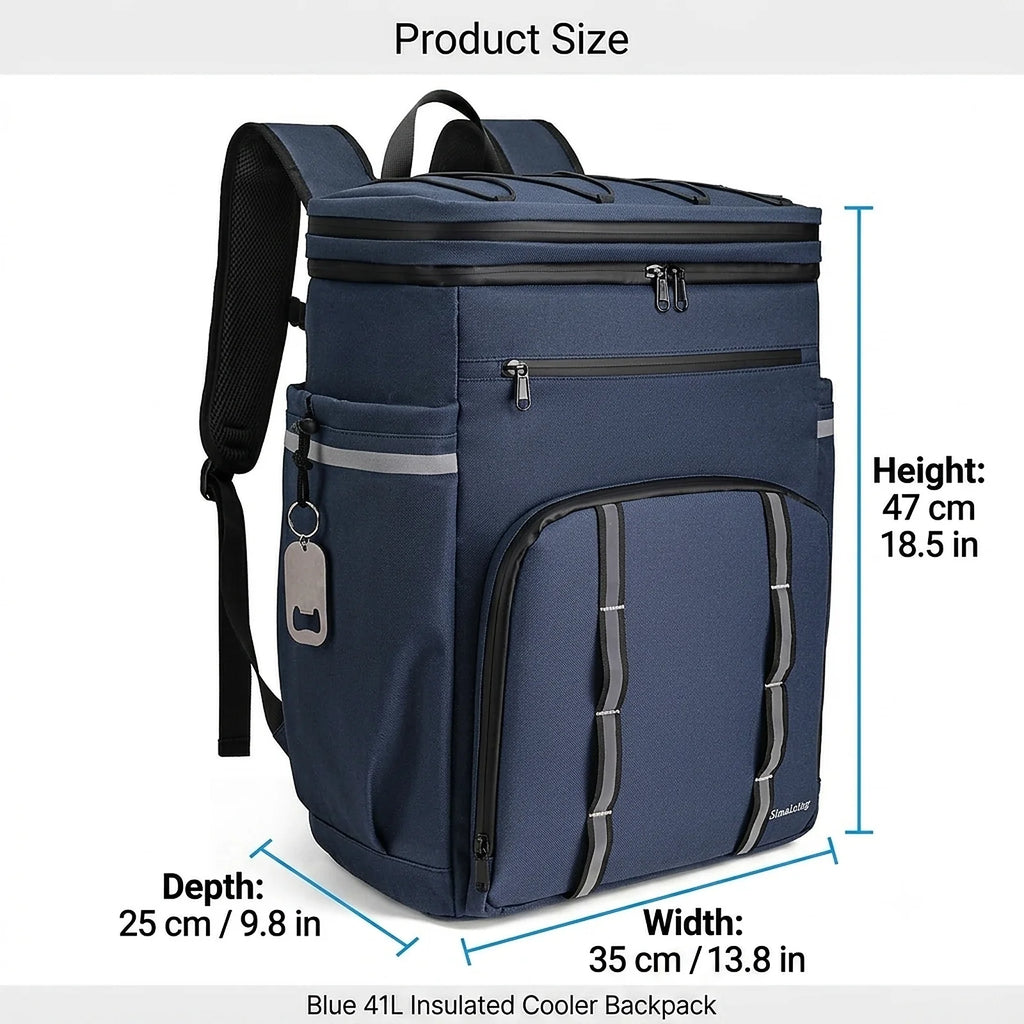 Zoyiancy Blue Large Soft Cooler Bag Holds 45 Cans, 41L Insulated Cooler Backpack, Water-Resistant Lunch Backpack for Travel, Outdoor Camping, Hiking & Picnics