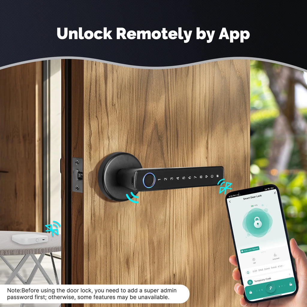 MOES Tuya Bluetooth Smart Fingerprint Door Handle Lock Electronic Password APP Remote