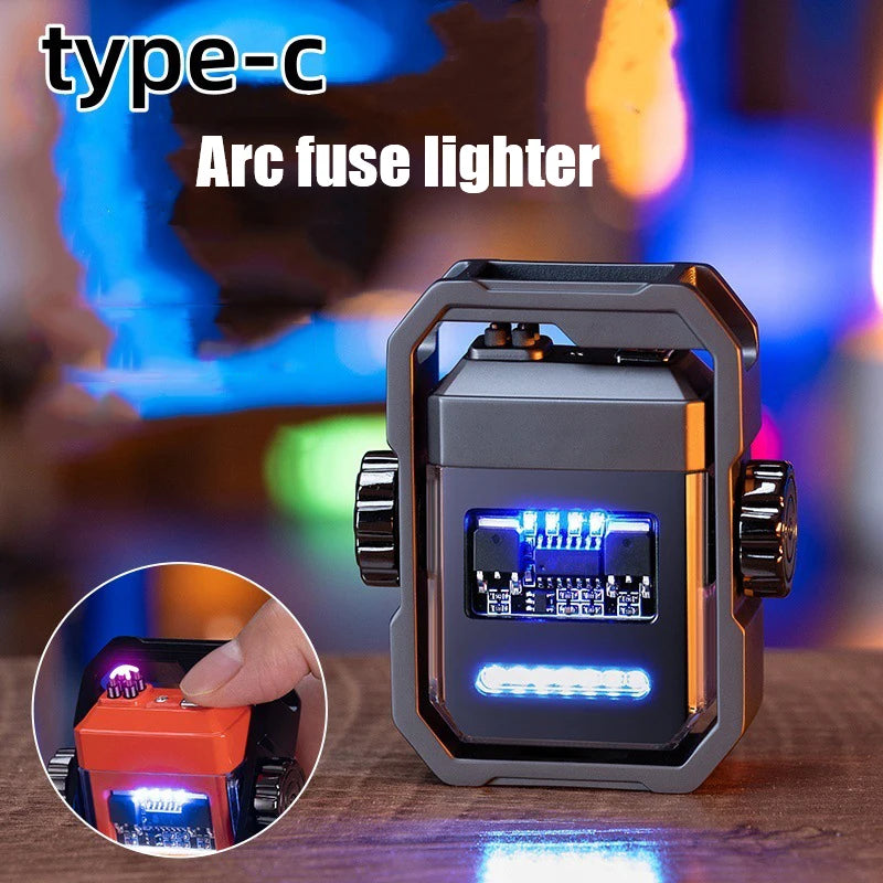 1 Piece of Men's Outdoor Lighter with Dual Electric Arcs, Rechargeable, with Battery Level Display, the Perfect Gift