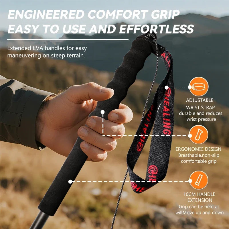 Local+ 2PCs Carbon Fiber Foldable 5-Sections Ultra-Light 110g Trekking Poles Walking Cane, 110/120/130cm Fixed Length Hiking Sticks Lightweight Portable Gear Caron Fiber Black Tech - Macgyverzoutpost