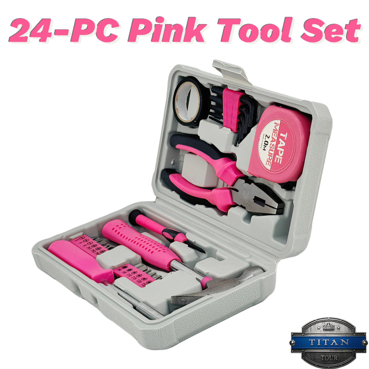 Pink Tool Set  | 24-Piece CR-V Alloy Steel Car Repair Tool Kit | Includes l Wrenches/Pliers/Screwdrivers