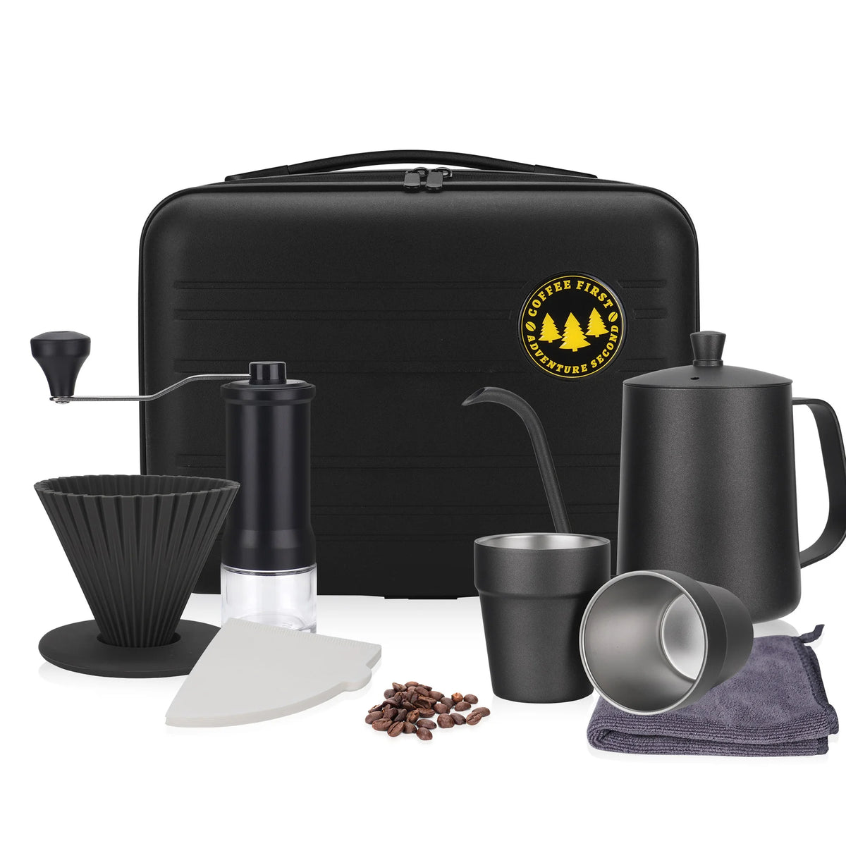 9-piece Set Of Portable Stainless Steel Hand Brewed Coffee Maker For Travel Camping  And Outdoor Activities