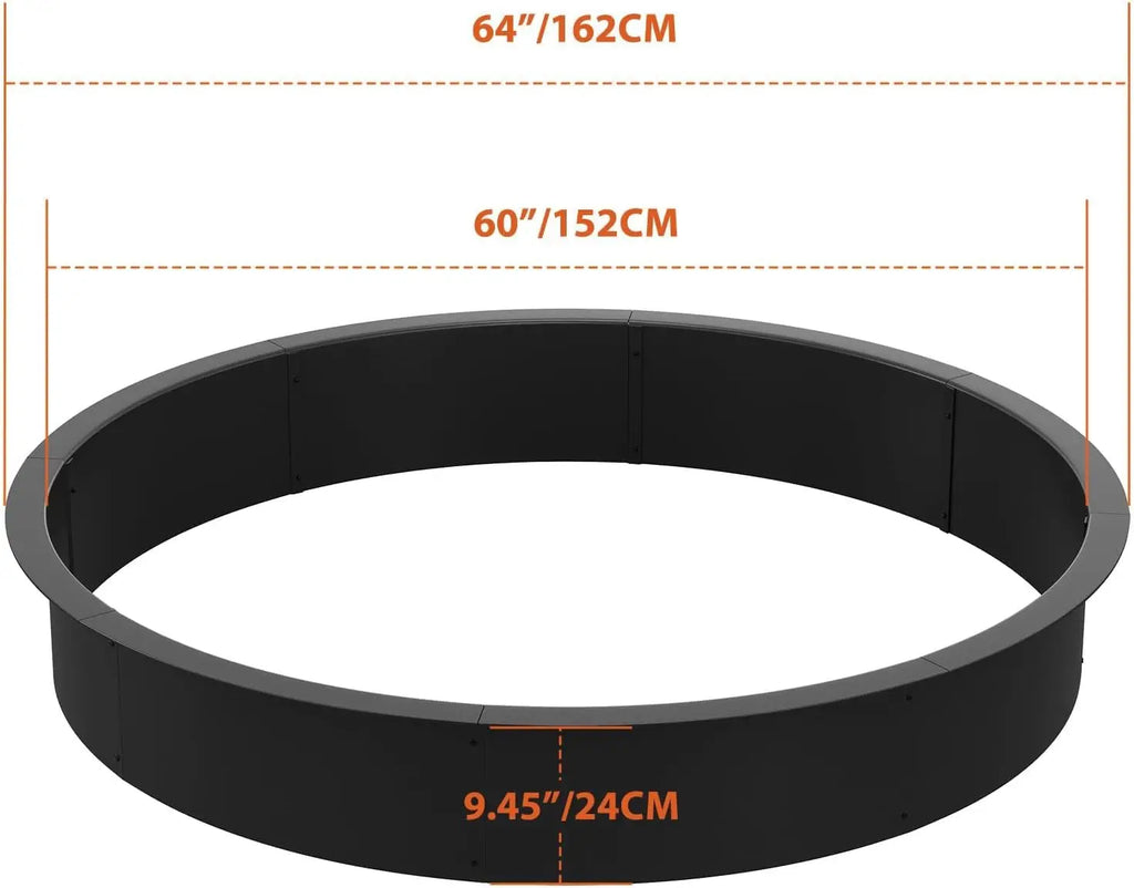 Outdoor Carbon Steel Fire Pit Ring, 48-60" Diameter, Heavy Duty Round Edge for Garden Fire and Large Events, Firewood Mounting Kit